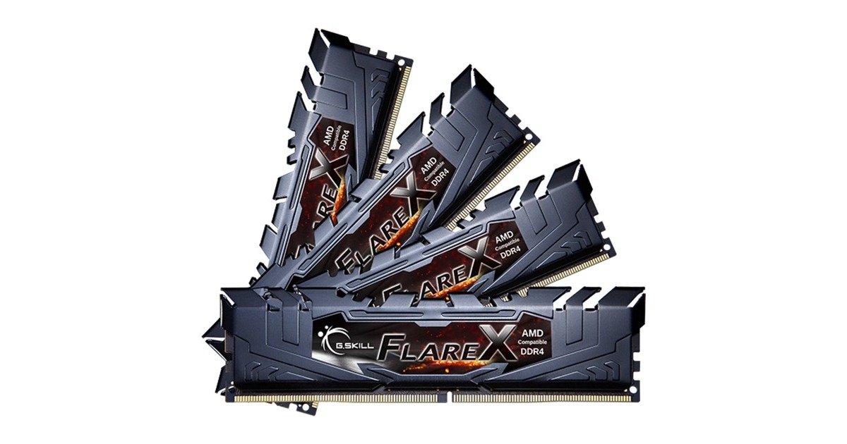 G.Skill DIMM 64 GB DDR4-3200 (4x 16 GB) Quad-Kit, Arbeitsspeicher(schwarz, F4-3200C14Q-64GFX, Flare X, INTEL XMP)