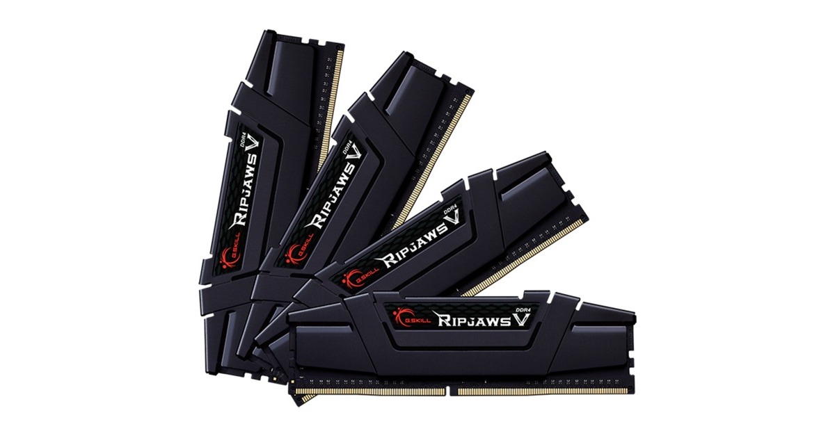 G.Skill DIMM 64 GB DDR4-3600 (4x 16 GB) Quad-Kit, Arbeitsspeicher(schwarz, F4-3600C14Q-64GVKA, Ripjaws V, INTEL XMP)