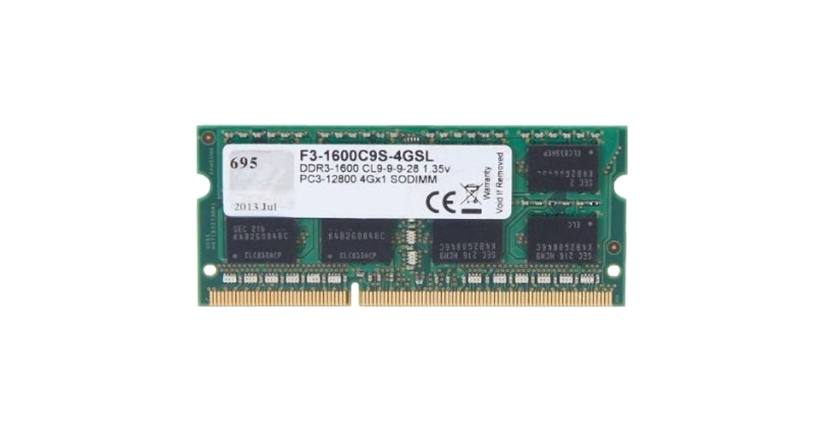 G.Skill SO-DIMM 4 GB DDR3-1600, Arbeitsspeicher(F3-1600C9S-4GSL)