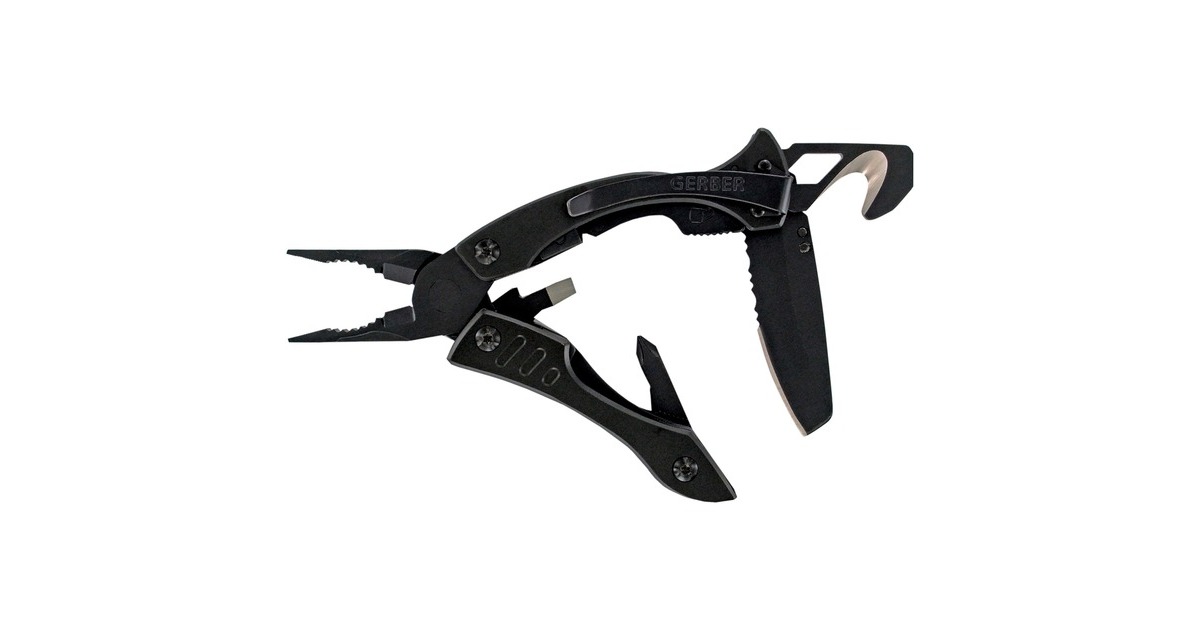 Gerber Multitool Crucial Black, Strap Cutter(schwarz, 7 Tools)