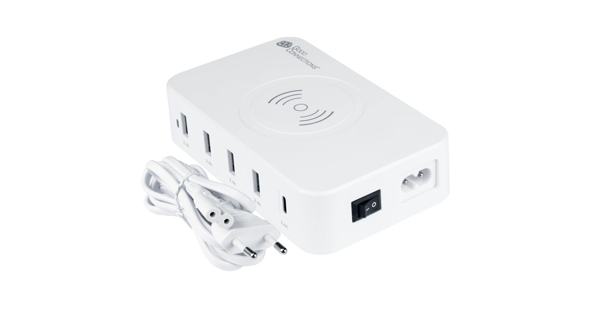 Good Connections USB-Desktop-Ladestation 60 Watt, 5-Port(weiß, 10W Qi Wireless Charging, USB-A, USB-C)