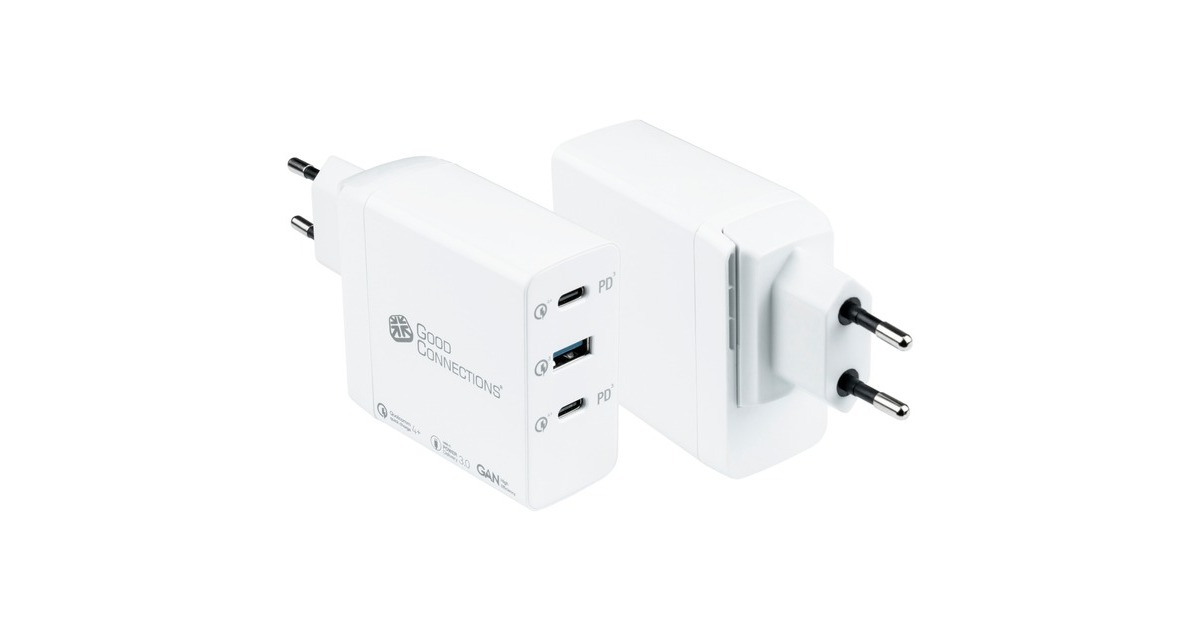 Good Connections USB-Schnellladegerät 100 Watt, 3-Port(weiß, GaN-Technologie, PD 3.0, QC 4+)