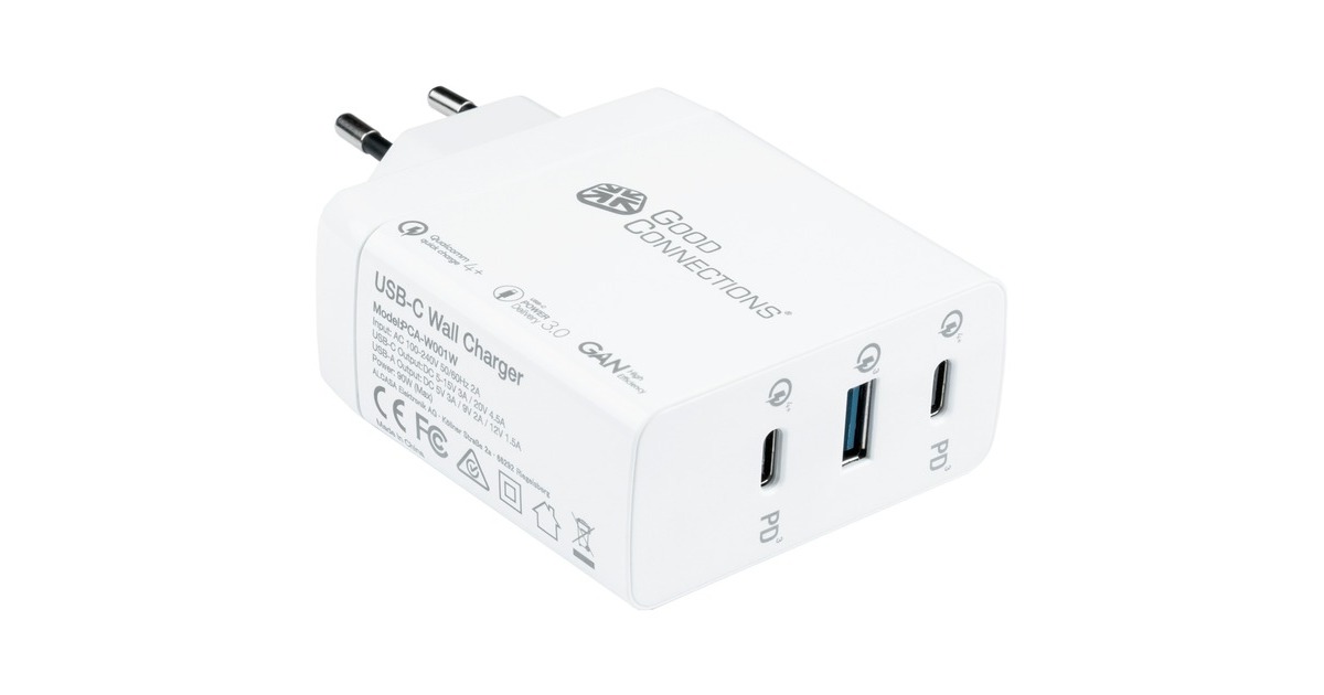 Good Connections USB-Schnellladegerät 100 Watt, 3-Port(weiß, GaN-Technologie, PD 3.0, QC 4+)