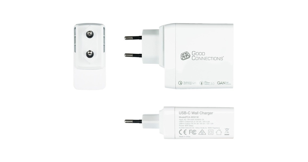 Good Connections USB-Schnellladegerät 100 Watt, 3-Port(weiß, GaN-Technologie, PD 3.0, QC 4+)