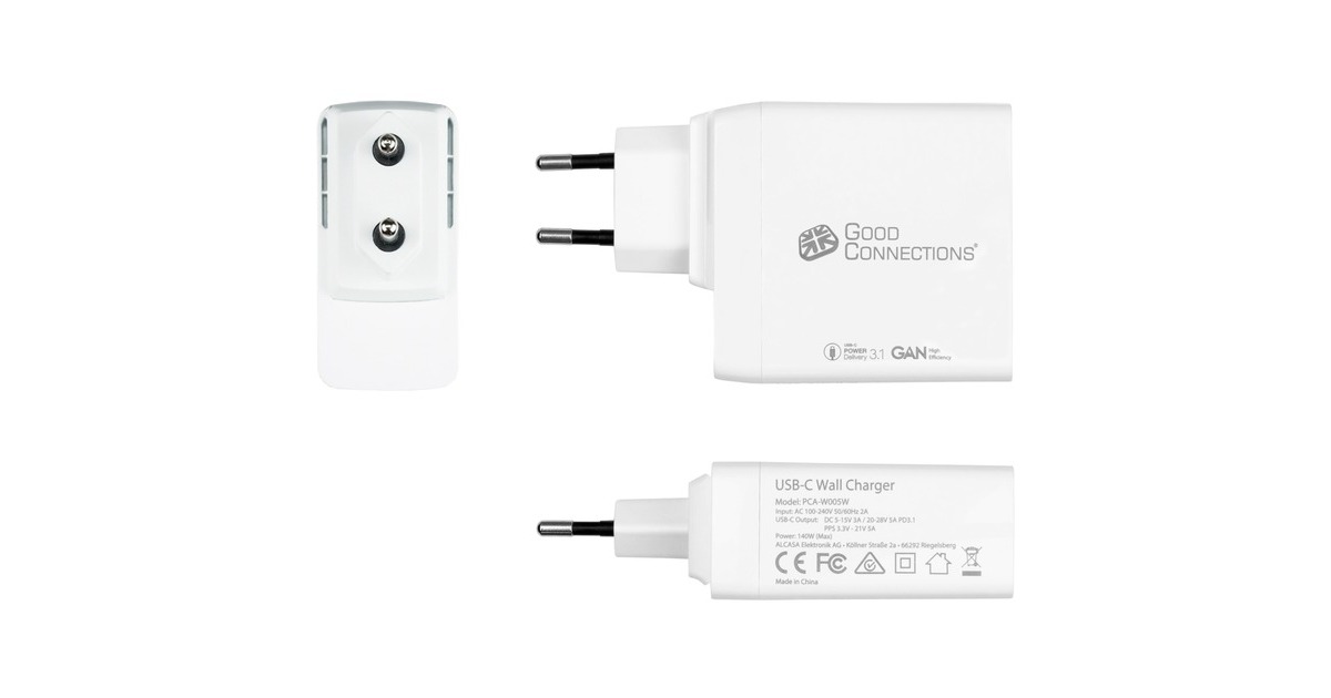 Good Connections USB-Schnellladegerät 140 Watt, 1-Port(weiß, GaN-Technologie, PD 3.1, QC 5, PPS)