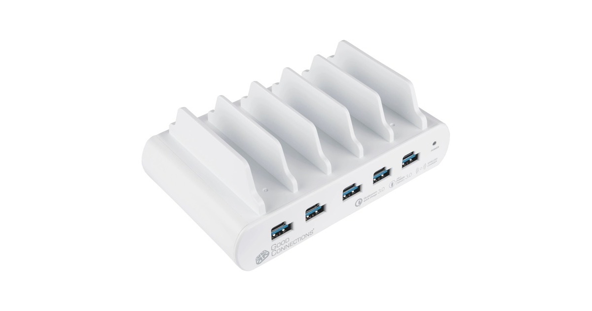 Good Connections USB-Schnellladestation 110 Watt, 10-Port(weiß, PD 3.0, QC 3.0, USB-C, USB-A)