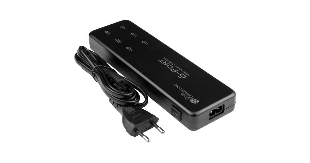 Good Connections USB-Schnellladestation 120 Watt, 6-Port, Ladegerät(schwarz, PD 3.0, QC 4+, USB-C)