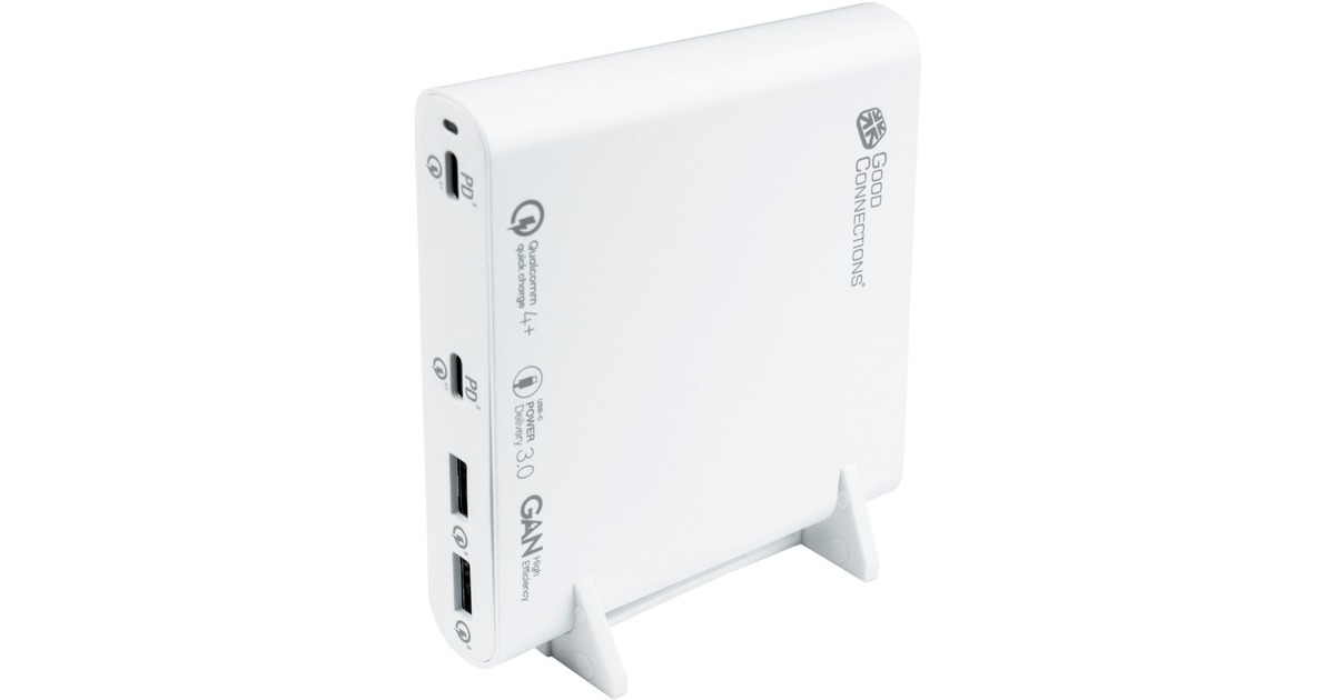 Good Connections USB-Schnellladestation, 120 Watt, 4-Port(weiß, GaN-Technologie, PD 3.0, QC 4+)