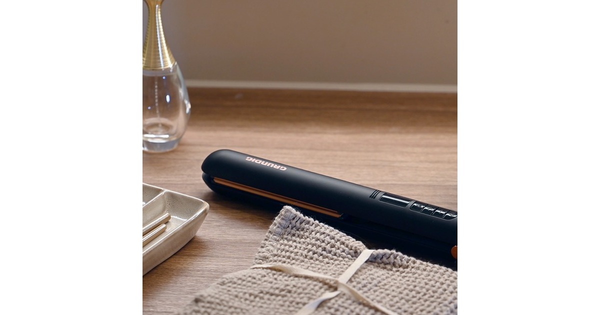 Grundig HS 7030 NaturaShine Straight & Curls, Haarglätter(schwarz/roségold)