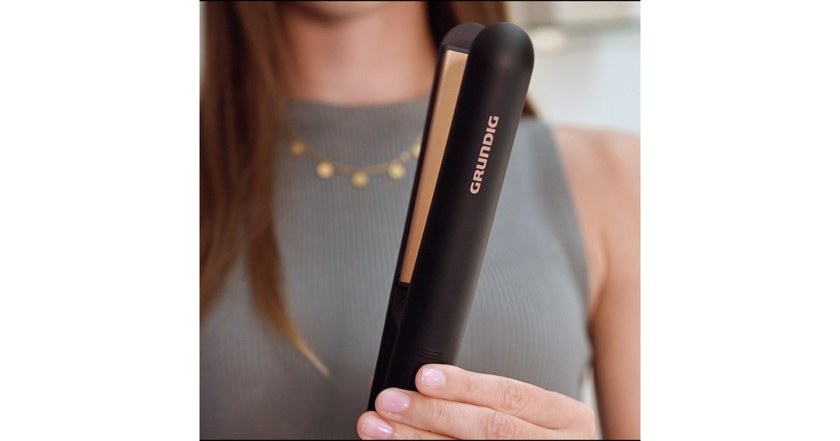 Grundig HS 7030 NaturaShine Straight & Curls, Haarglätter(schwarz/roségold)