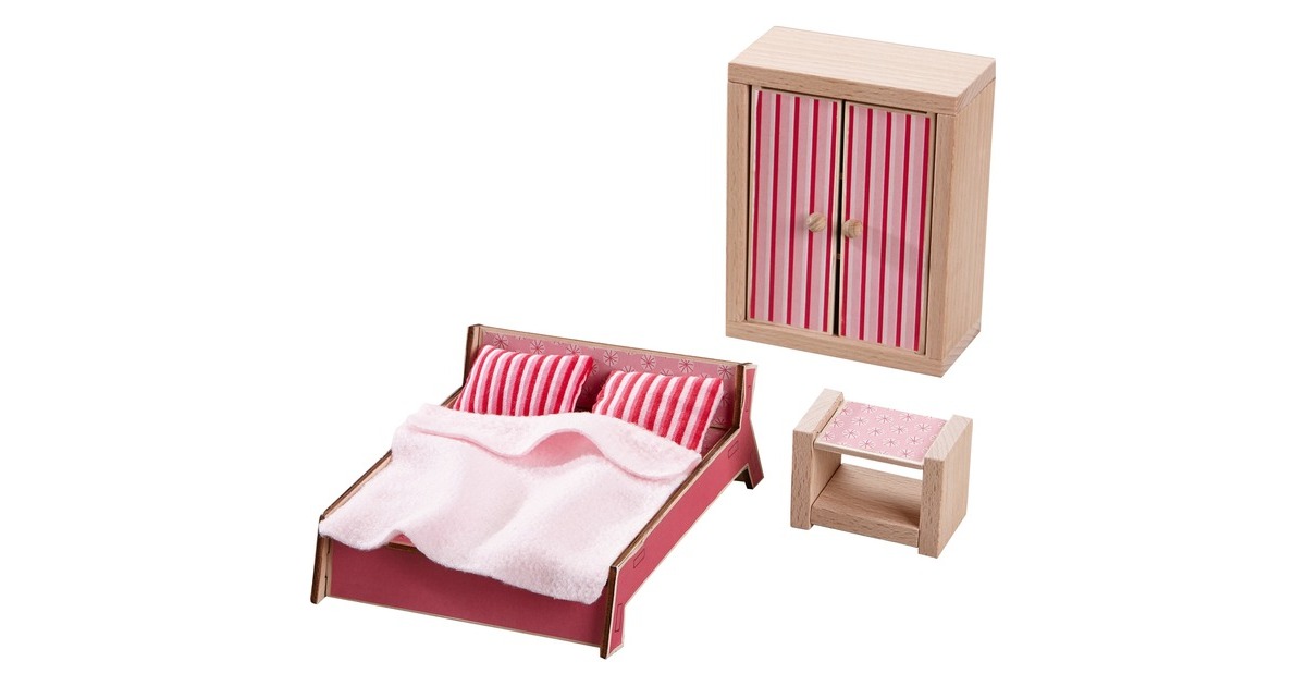 HABA Little Friends - Puppenhaus-Möbel Schlafzimmer für Erwachsene, Puppenmöbel