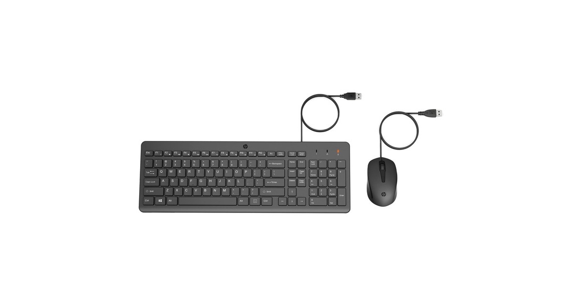 HP 150 Maus und Tastatur (kabelgebunden), Desktop-Set(schwarz, DE-Layout)
