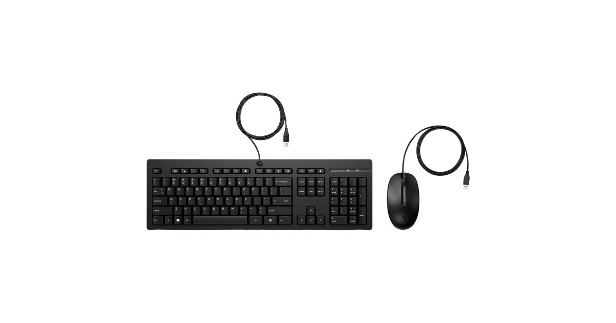 HP 225 Maus und Tastatur (kabelgebunden), Desktop-Set(schwarz, DE-Layout)