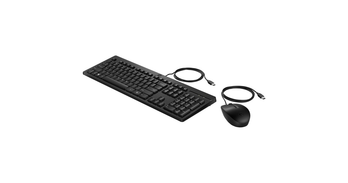 HP 225 Maus und Tastatur (kabelgebunden), Desktop-Set(schwarz, DE-Layout)