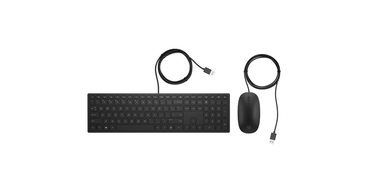 HP Pavillon kabelgebundene Tastatur und Maus 400, Desktop-Set(schwarz, DE-Layout)