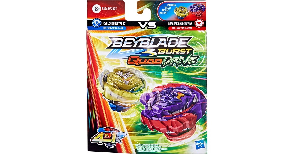 Hasbro Beyblade Burst QuadDrive Cyclone Belfyre F7 und Berserk Balderov B7, Geschicklichkeitsspiel