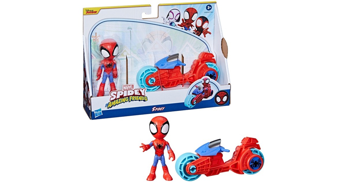 Hasbro Marvel Spidey and His Amazing Friends - Spidey mit Motorrad, Spielfigur
