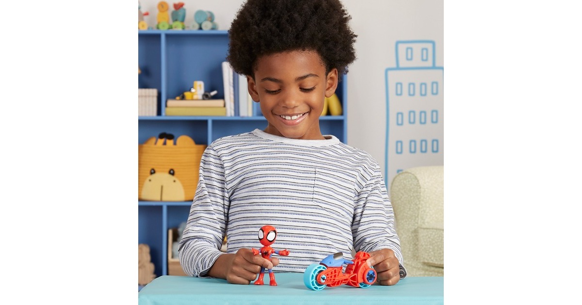 Hasbro Marvel Spidey and His Amazing Friends - Spidey mit Motorrad, Spielfigur