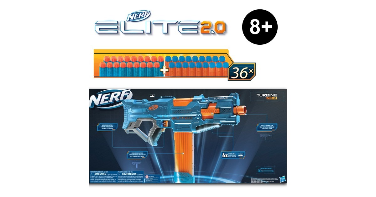 Hasbro Nerf Elite 2.0 Turbine CS-18, Nerf Gun(blaugrau/orange)