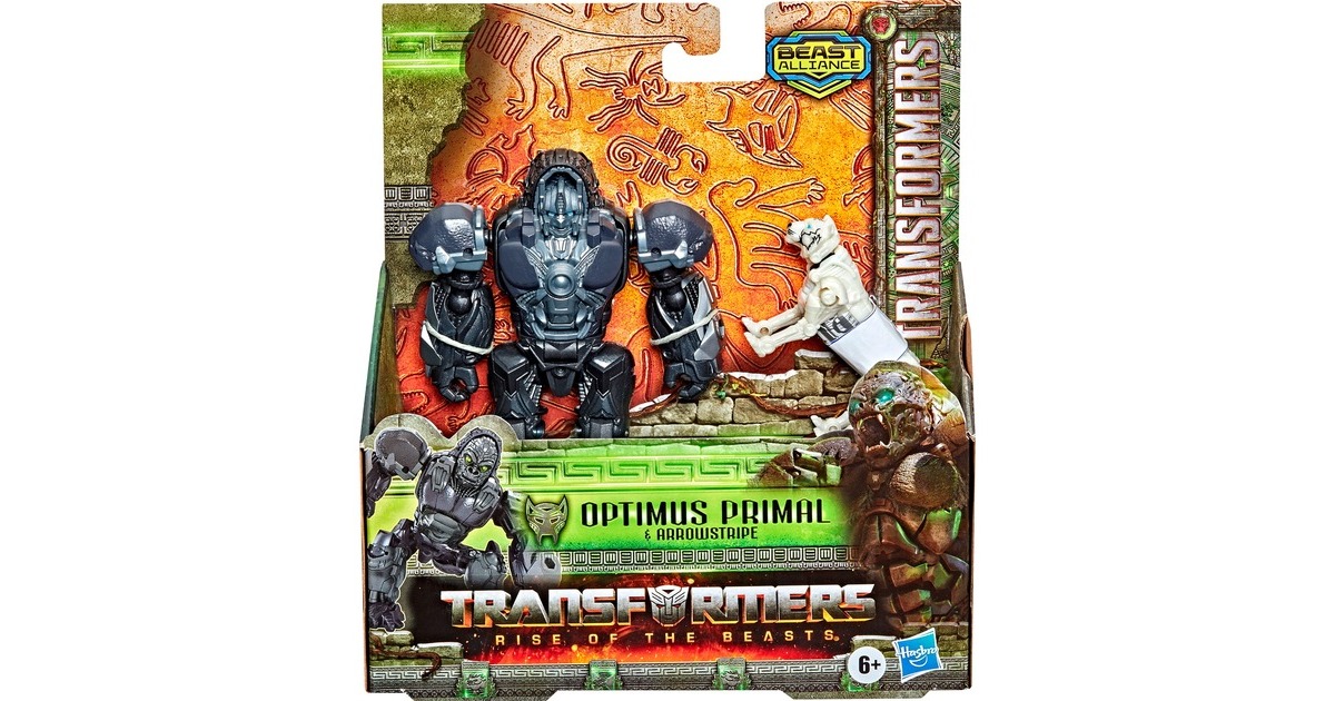 Hasbro Transformers: Aufstieg der Bestien Beast Weaponizers Optimus Primal und Arrowstripe, Spielfigur(2er-Pack, 12,5 und 7,5 cm groß)