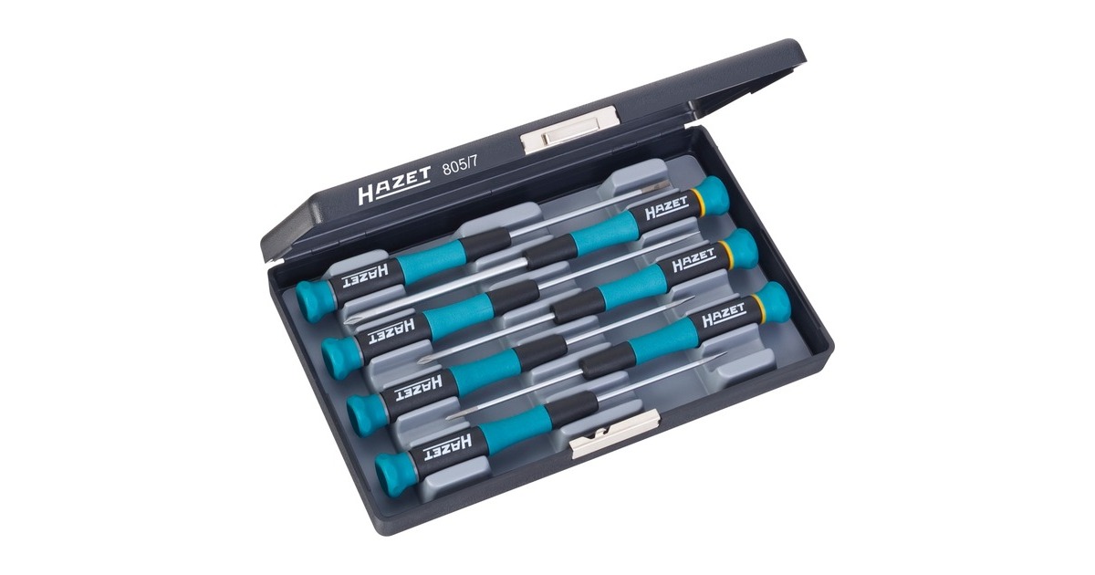 Hazet Elektronik-Schraubendreher-Satz 805/7, 7-teilig(schwarz/blau, Schlitz- und Kreuzschlitz)