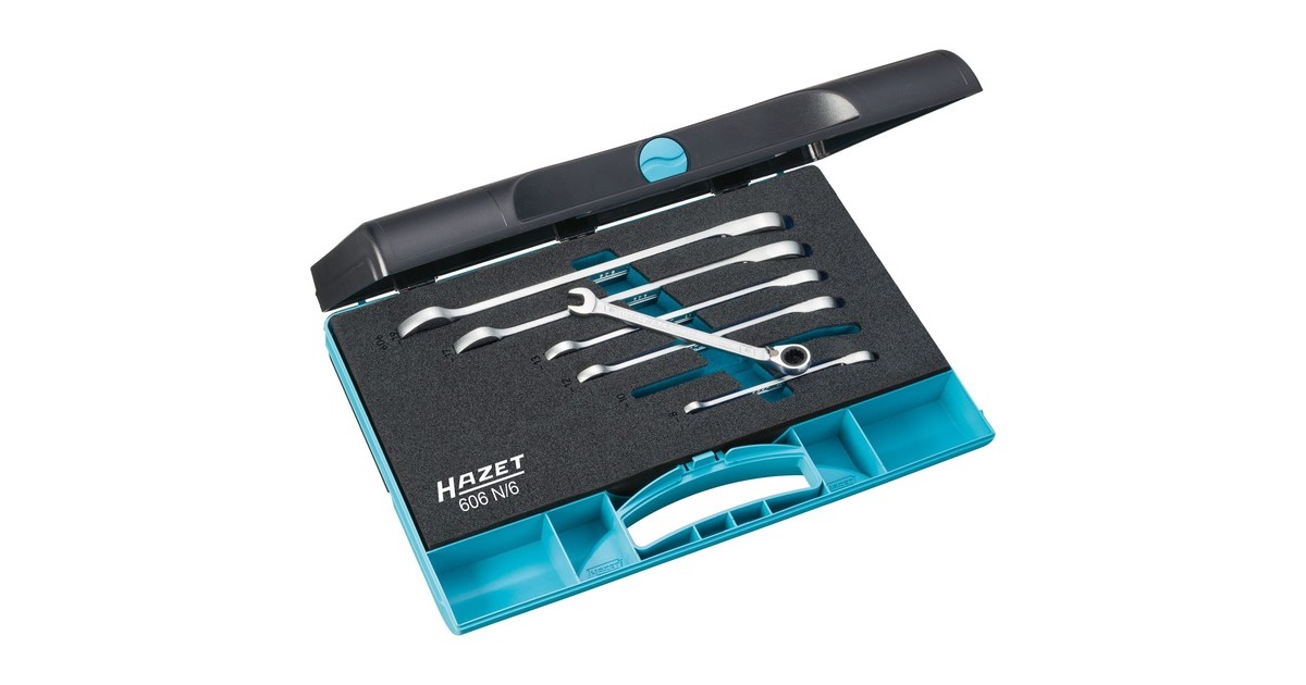 Hazet Knarren-Ring-Maulschlüssel-Satz 606N/6, 6-teilig, Schraubenschlüssel(mit umschaltbarer Knarrenfunktion)