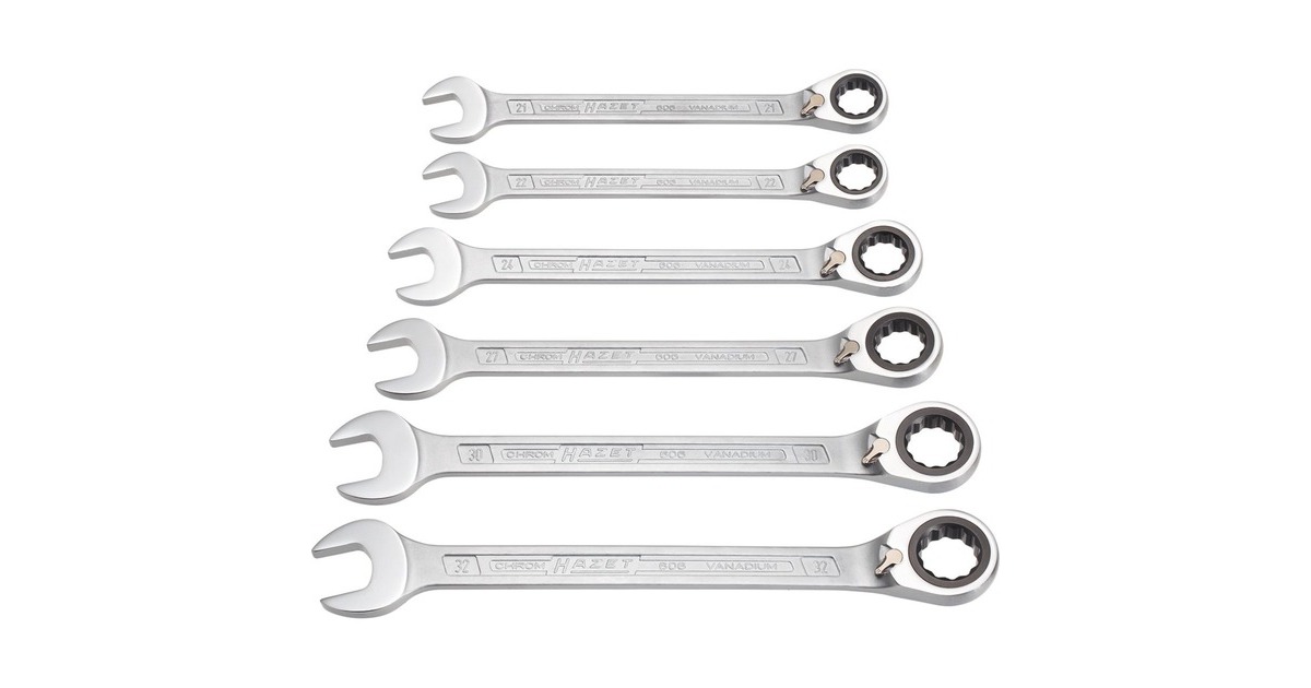 Hazet Knarren-Ring-Maulschlüssel-Satz 606/6-1, 6-teilig, Schraubenschlüssel(mit umschaltbarer Knarrenfunktion)