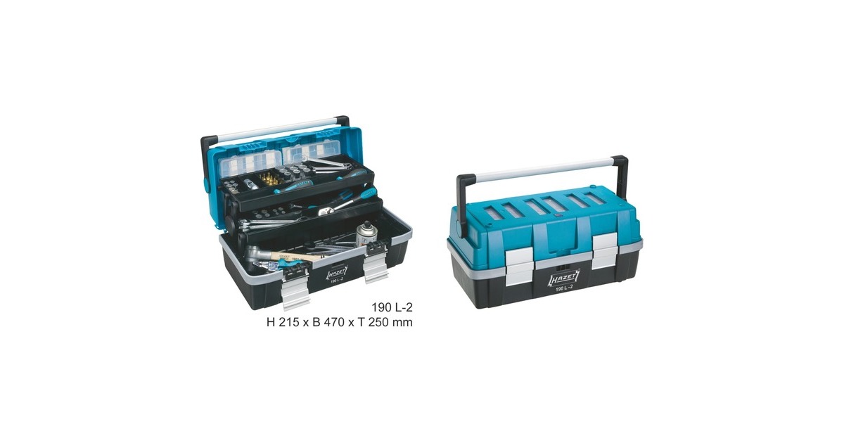 Hazet Kunststoff-Werkzeugkasten 190L-2, Werkzeugkiste(blau/schwarz, 2 rausnehmbare Kleinteileboxen im Deckel)