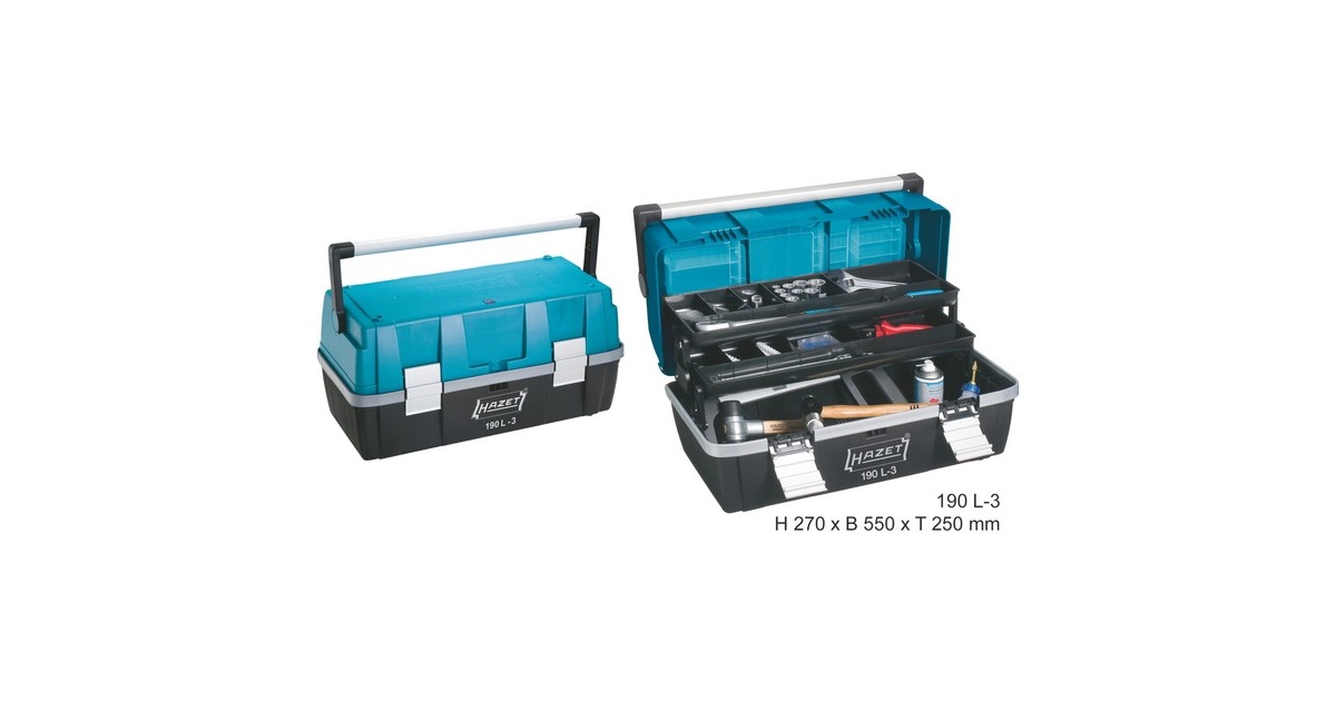 Hazet Kunststoff-Werkzeugkasten 190L-3, Werkzeugkiste(blau/schwarz, 3 rausnehmbare Kleinteileboxen im Deckel)