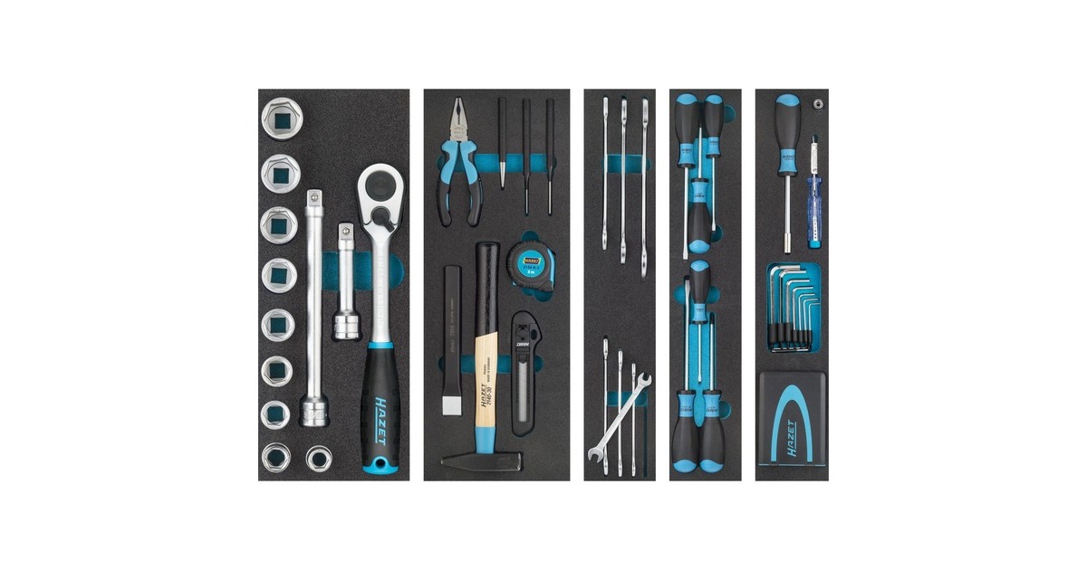Hazet Metall-Werkzeugkasten 190/79, mit Inlays, Werkzeug-Set(blau/schwarz, mit Vorhängeschloss, 79-teilig)