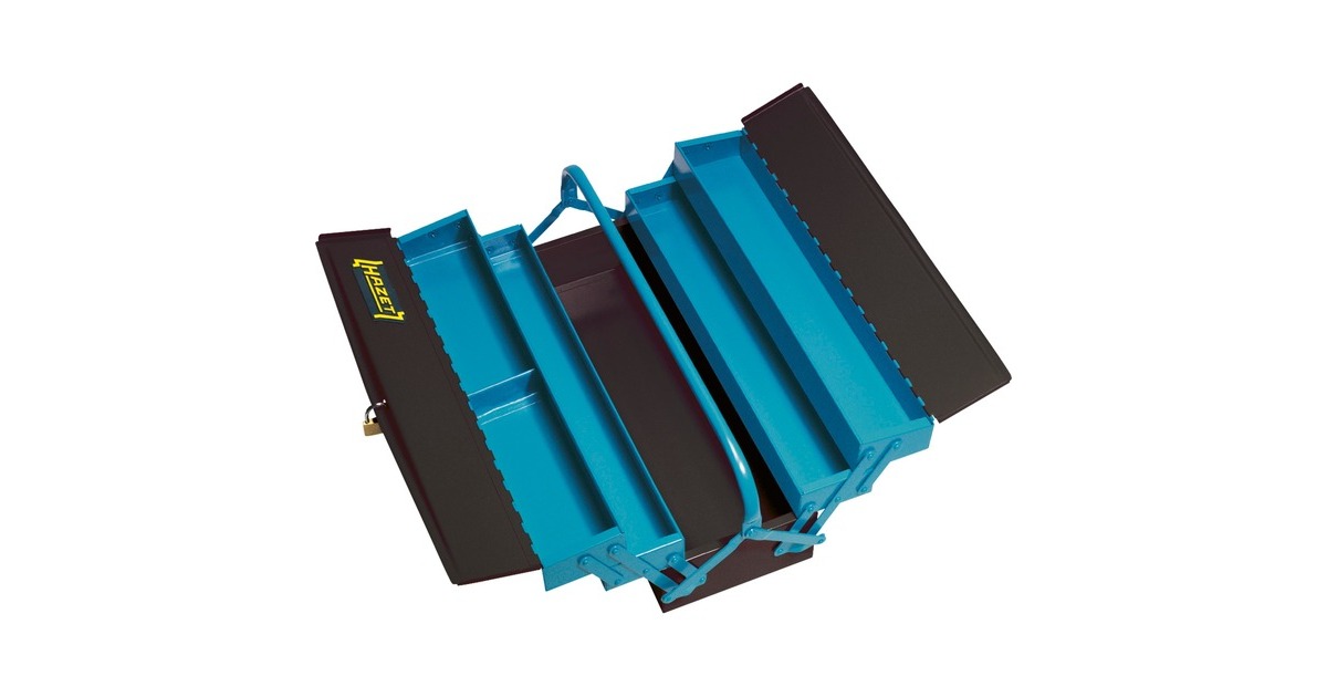 Hazet Metall-Werkzeugkasten leer 190L, Werkzeugkiste(blau/schwarz, 5 Fächer, mit Vorhängeschloss)