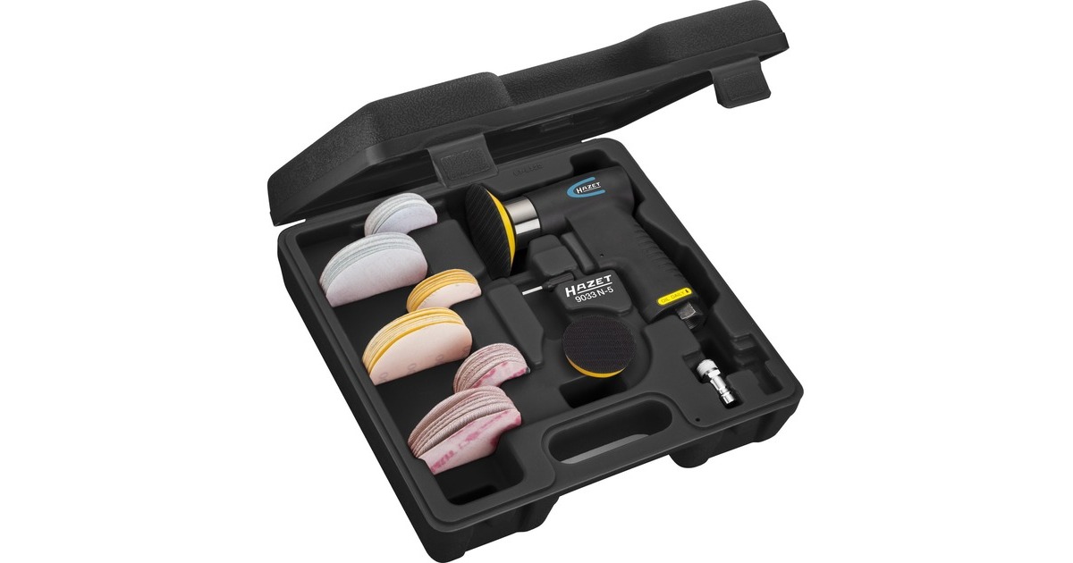 Hazet Mini Exzenter-Schleifer Satz 9033N-5, 36-teilig, Exzenterschleifer(blau/schwarz, mit 2 Schleiftellern 50mm / 76,2mm)