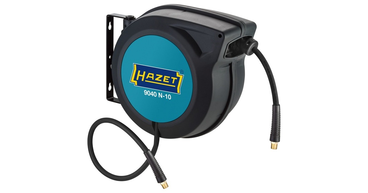 Hazet Schlauchaufroller 9040N-10, 15 Meter, Druckluftschlauch(schwarz/blau, 90cm Anschlussschlauch)