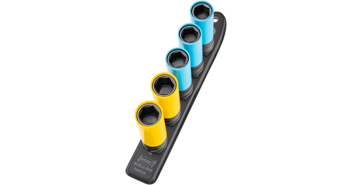 Hazet SmartRail 1/2" Schlag-, Maschinenschrauber-Einsatz-Satz Sechskant, 5-teilig, Steckschlüssel(schwarz, SW 17, SW 19, lang, mit Felgenschutz)