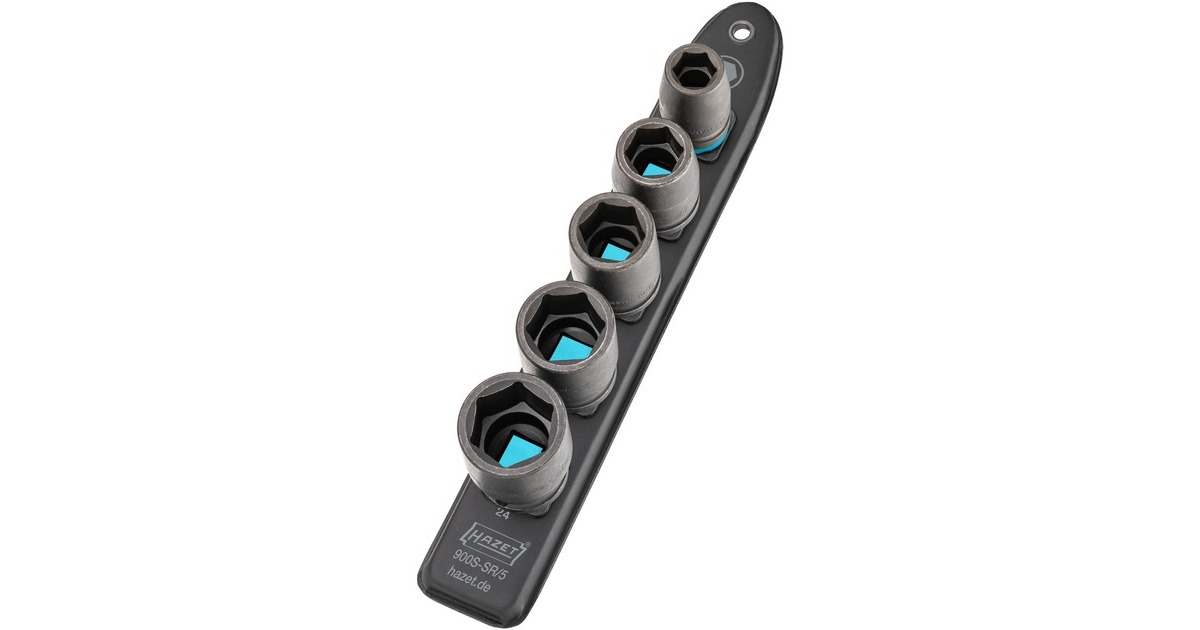 Hazet SmartRail 1/2" Schlag-, Maschinenschrauber-Einsatz-Satz Sechskant, 5-teilig, Steckschlüssel(schwarz, SW 13 - SW 24, kurz)