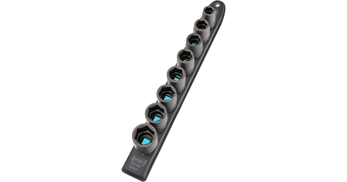 Hazet SmartRail 1/2" Schlag-, Maschinenschrauber-Einsatz-Satz Sechskant, 8-teilig, Steckschlüssel(schwarz, SW 13 - SW 27, kurz)