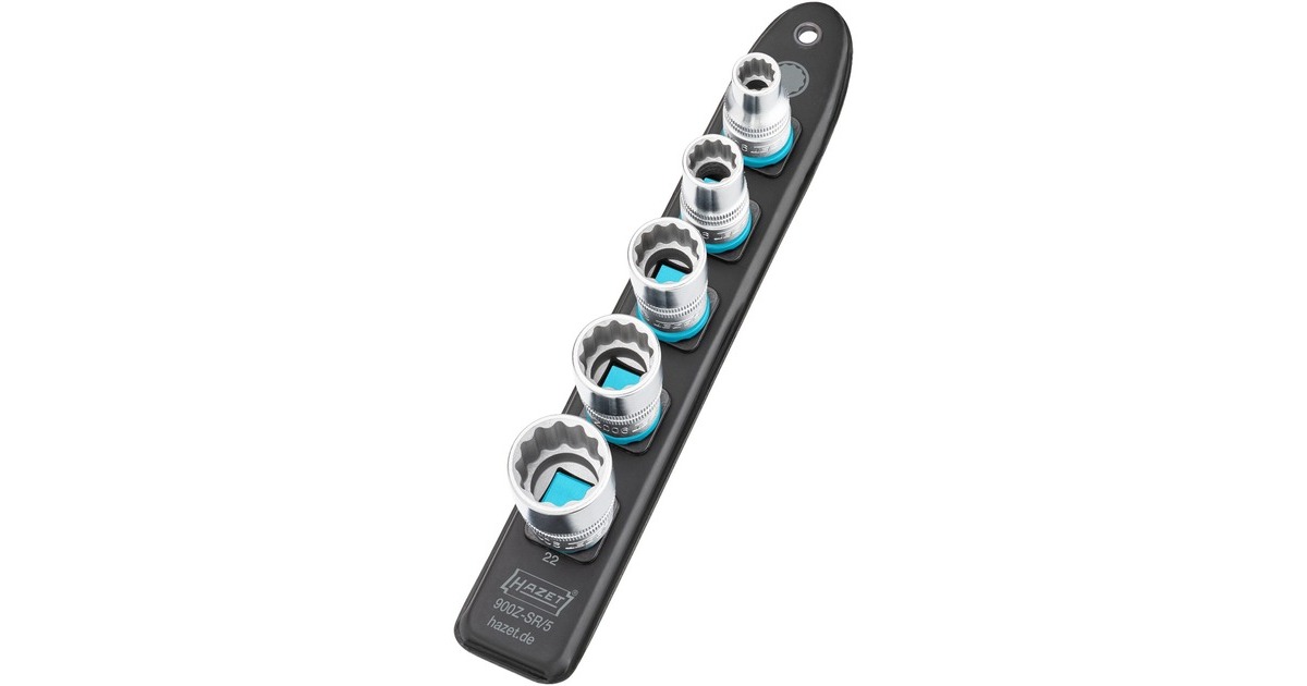 Hazet SmartRail 1/2" Steckschlüsseleinsatz-Satz Doppelsechskant, 5-teilig(schwarz, SW 10 - SW 22, kurz)