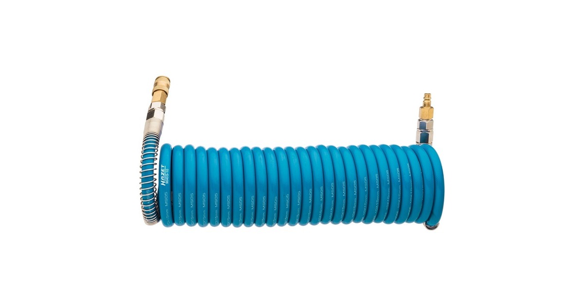 Hazet Spiralschlauch 9040S-10, Druckluftschlauch(blau, mit Drehgelenken, 7,62 Meter)