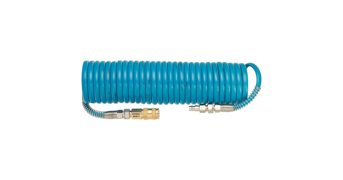 Hazet Spiralschlauch 9040-7, Druckluftschlauch(blau, mit Drehgelenken, 7,62 Meter)