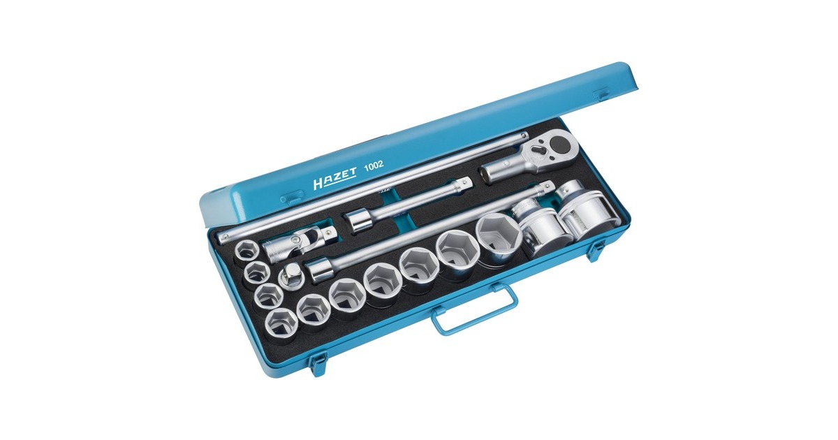 Hazet Steckschlüssel-Satz 1002, 3/4", 18-teilig, Werkzeug-Set(blau, mit Umschaltknarre)