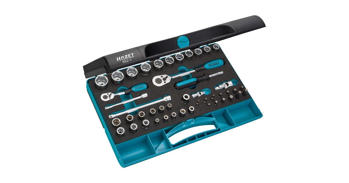 Hazet Steckschlüssel-Satz 882-1, 1/4" + 3/8", 46-teilig, Werkzeug-Set(TORX + 6kant, mit zwei Umschaltknarren)
