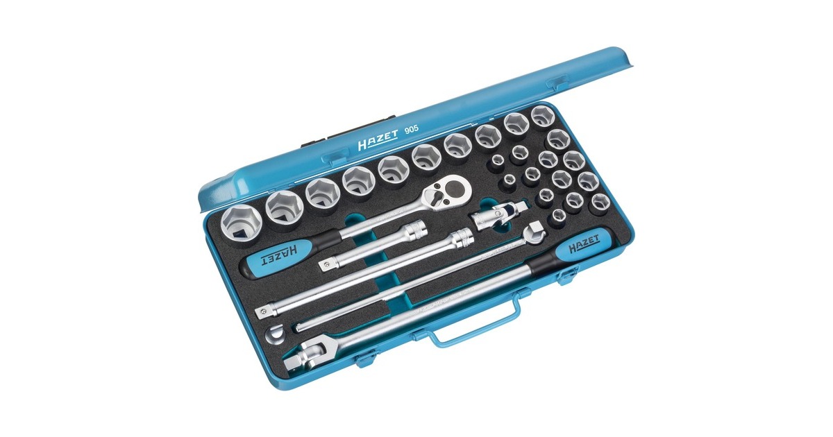 Hazet Steckschlüssel-Satz 905, 1/2", 30-teilig, Werkzeug-Set(blau, mit Umschaltknarre)