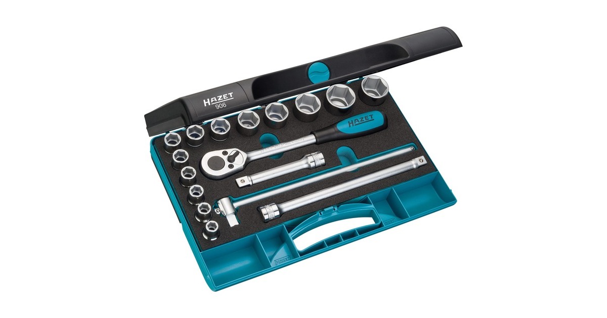 Hazet Steckschlüssel-Satz 906, 1/2", 17-teilig, Werkzeug-Set(mit Umschaltknarre)