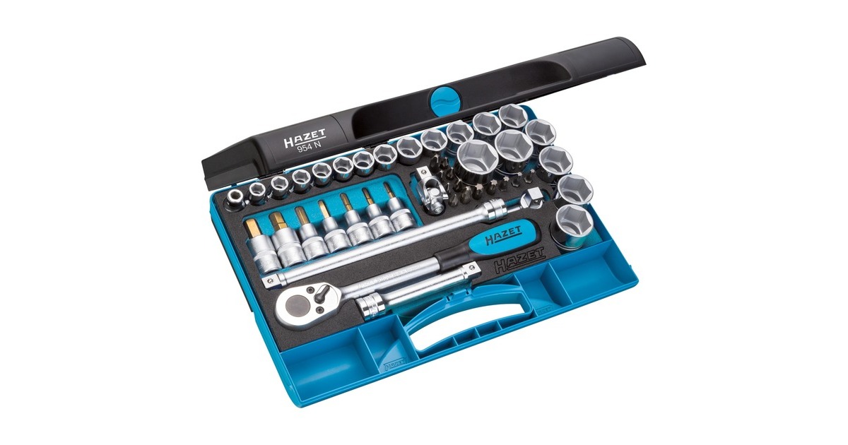 Hazet Steckschlüssel-Satz 954N, 44-teilig, Werkzeug-Set(im Kunststoff-Kasten, mit PUR-Einlage)