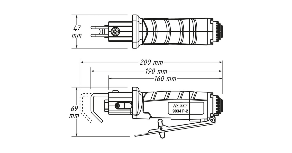 Hazet Stichsäge 9034P-2, Karosseriesäge(schwarz, inkl. 4 Sägeblätter, 5 Feilen)