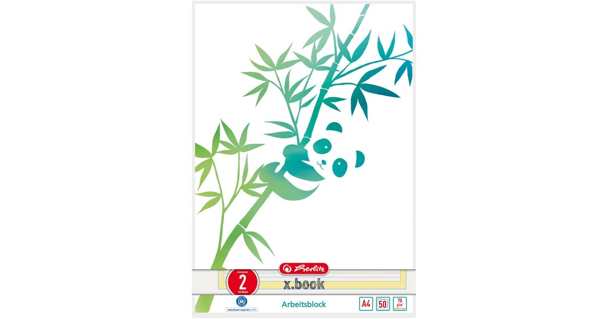 Herlitz Arbeitsblock A4 GREENline 50 Blatt Lineatur 02 Motiv Panda, College Block(liniert, A4)