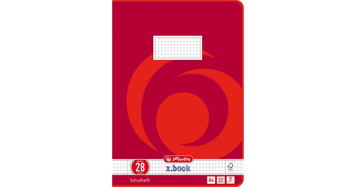 Herlitz Heft 32 Blatt Lineatur 28 (kariert), Buch(rot, A4)