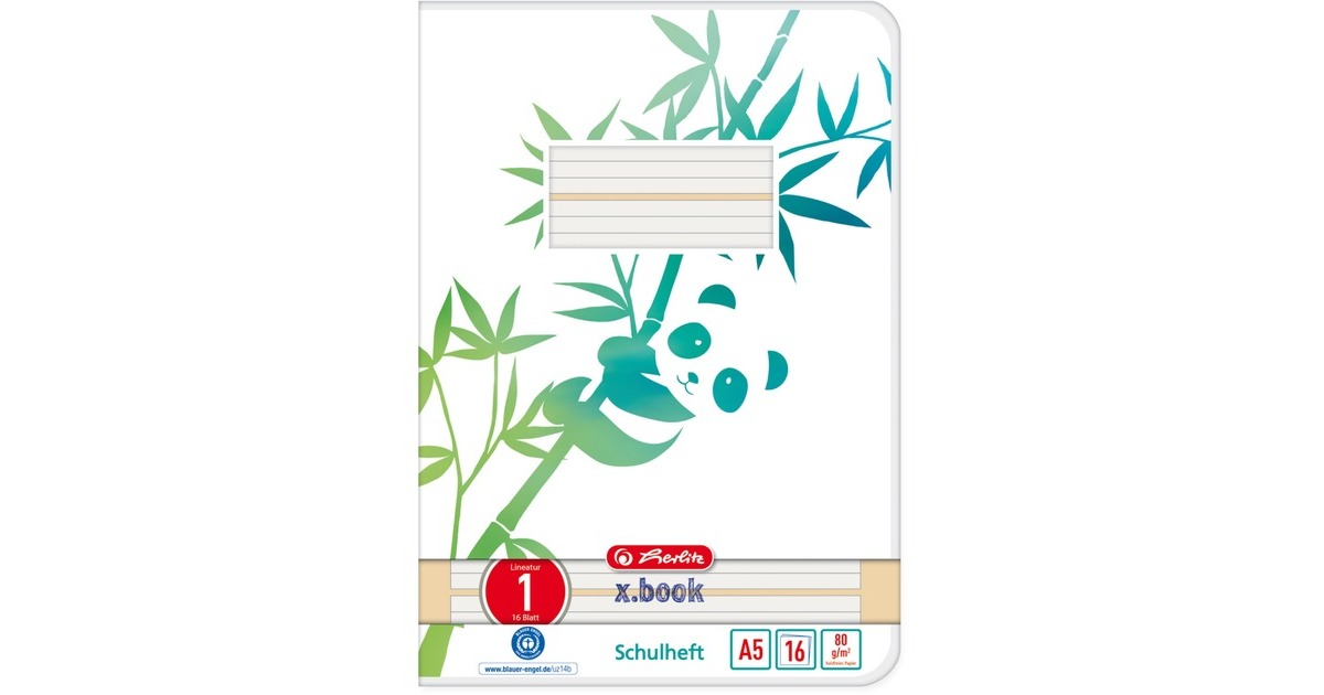 Herlitz Heft A5 16 Blatt Lineatur 01 GREENline Panda(A5)