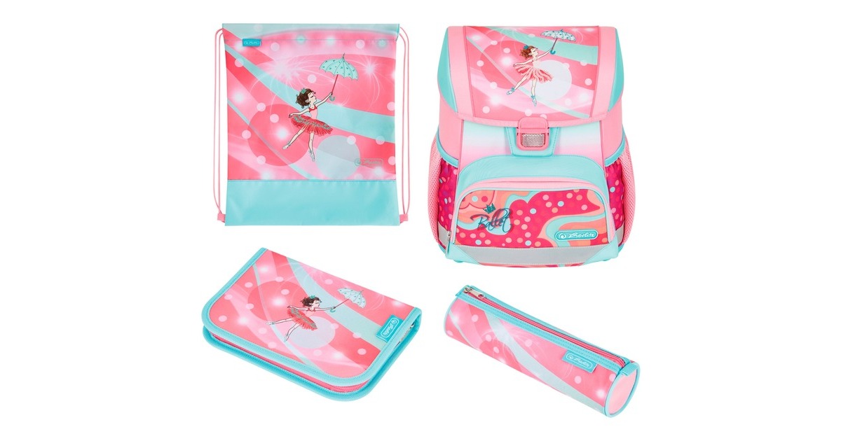 Herlitz Loop Plus Ballet Love, Schulranzen(pink/rosa, inkl. 16 tlg. Schüleretui, Faulenzer-Mäppchen, Sportbeutel)