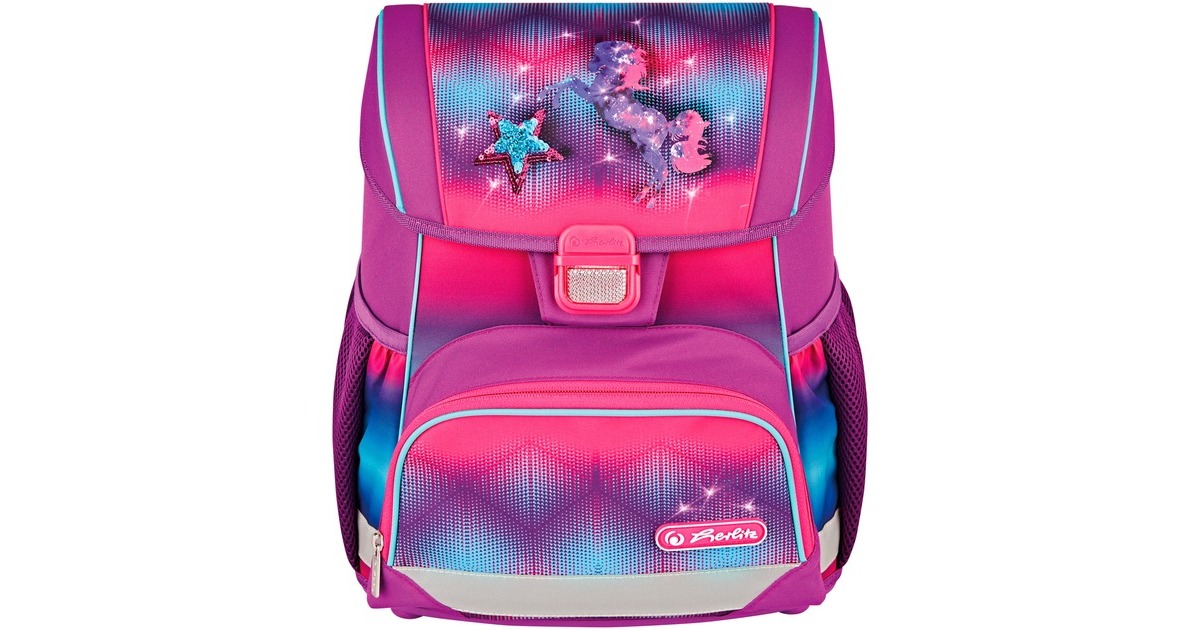 Herlitz Loop Plus Funky Horse, Schulranzen(lila/pink, inkl. 16 tlg. Schüleretui, Faulenzer-Mäppchen, Sportbeutel)